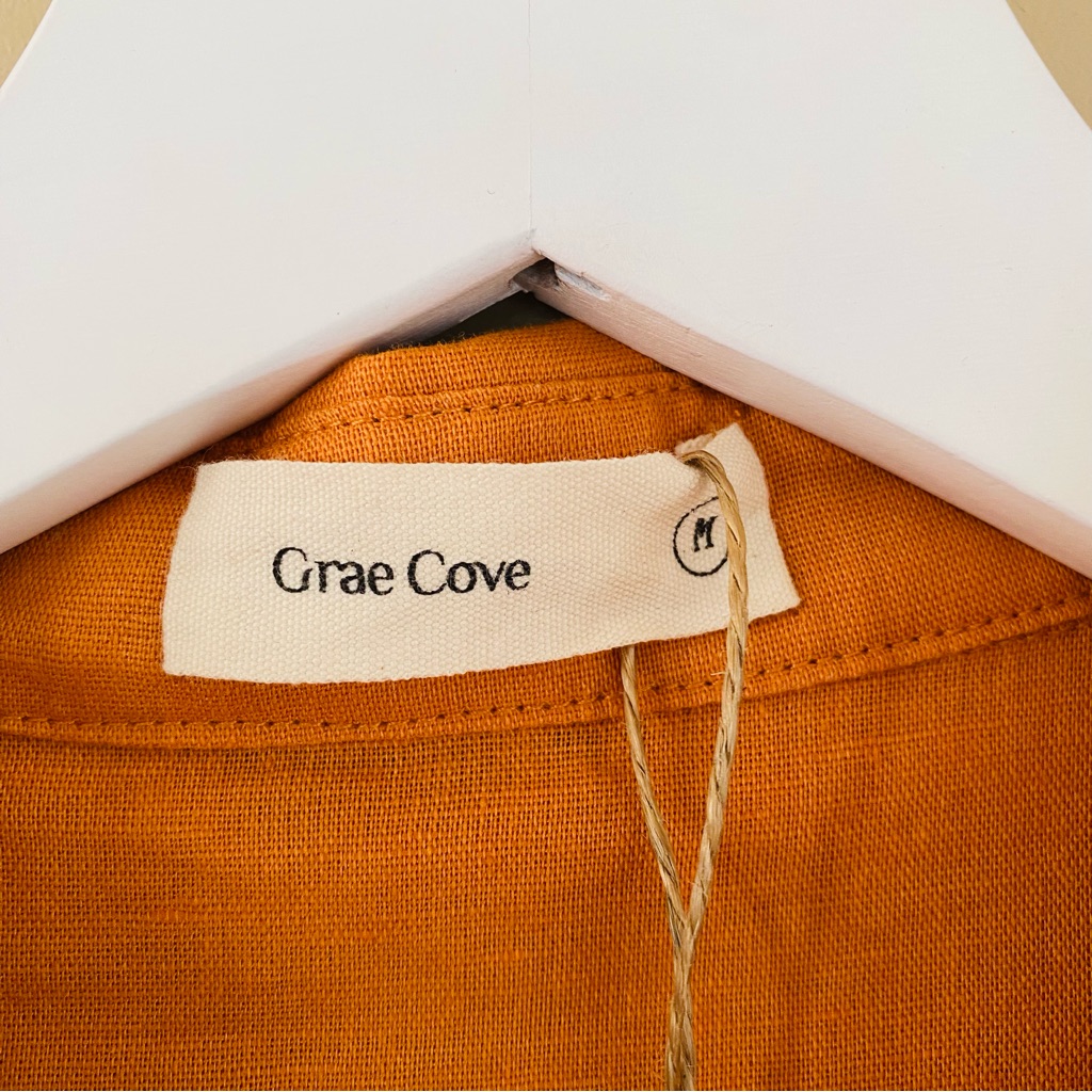 Grae Cove Nwt Orange Blair Linen Blend Button Down Front Side Slit Midi Dress — image 6 of 8